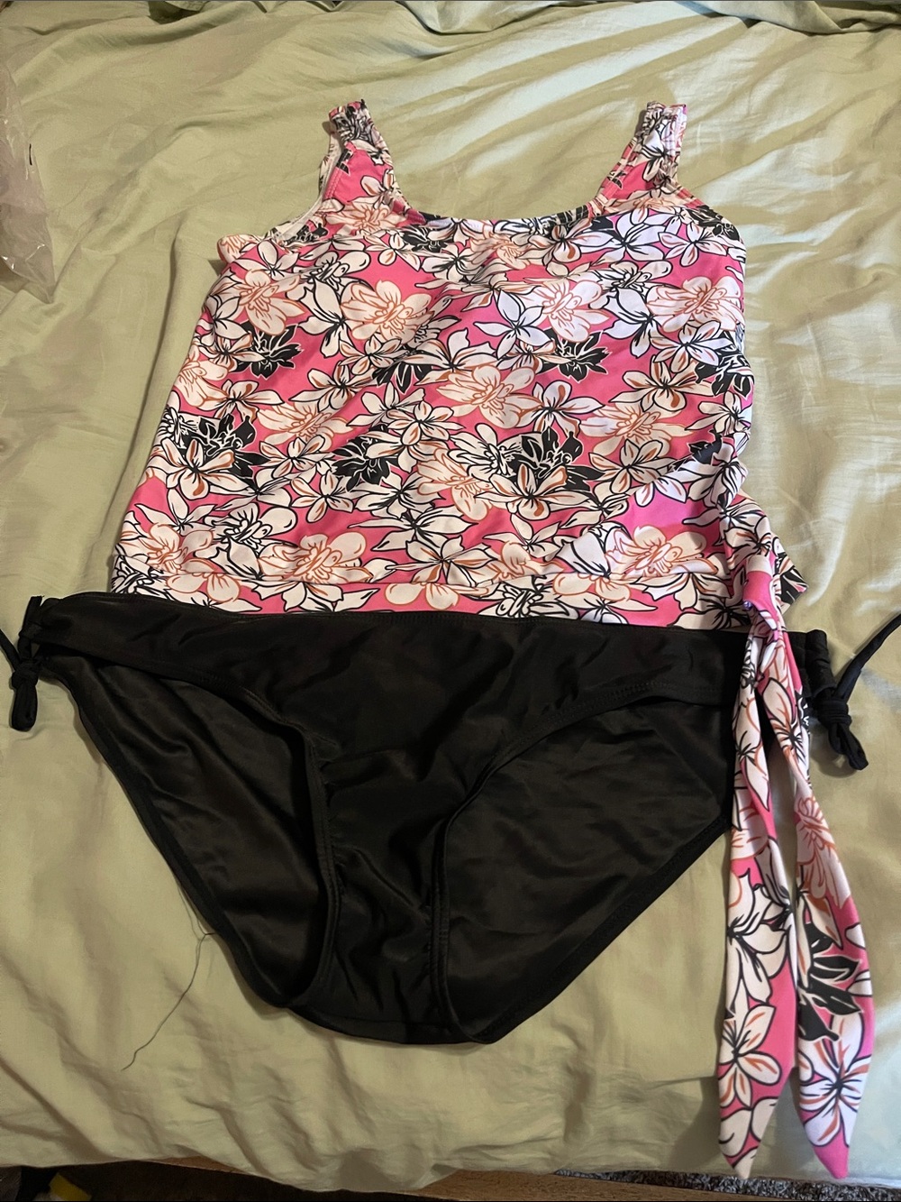 Floral Pink & Black Two-Piece Tankini Swimsuit